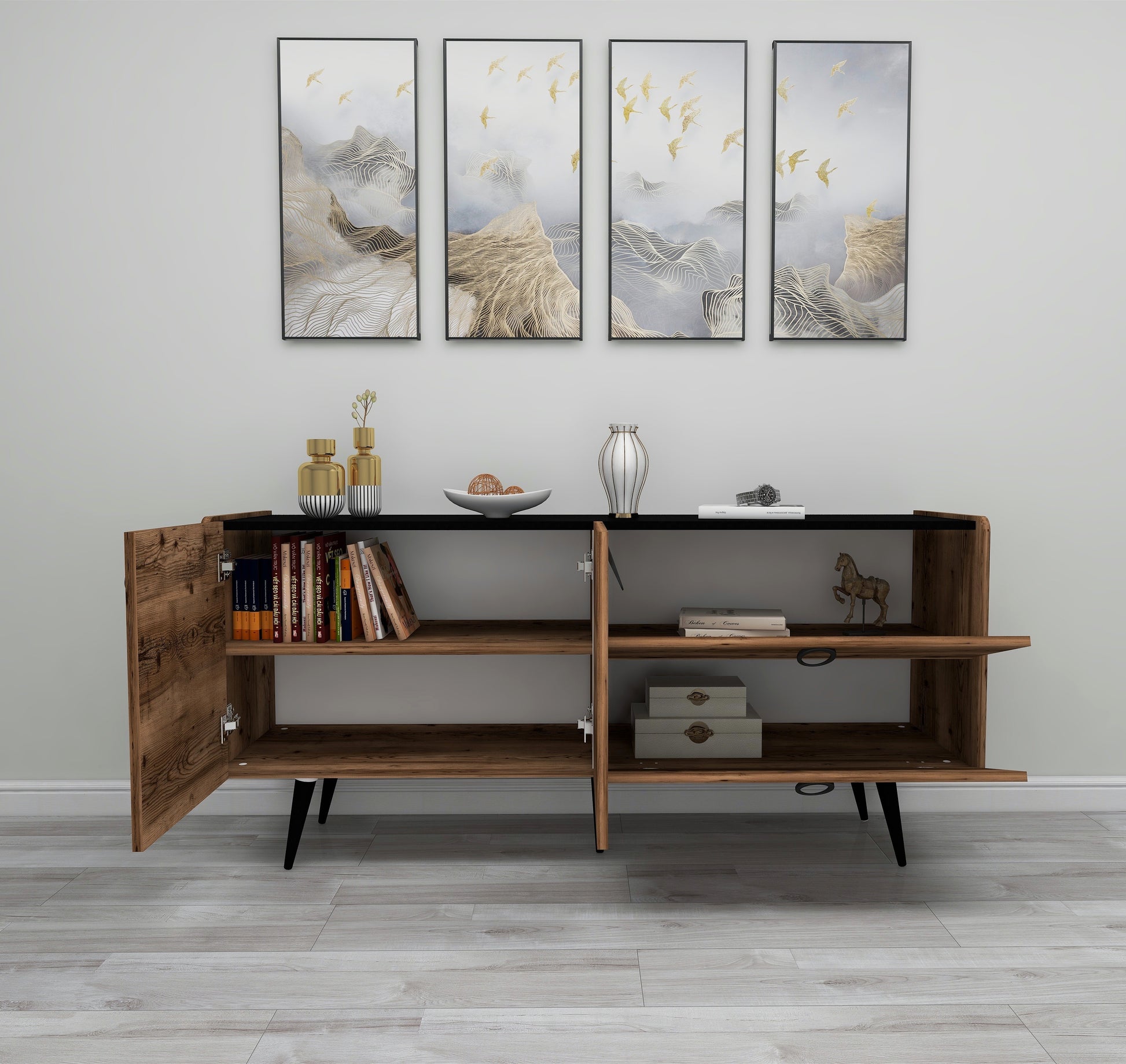 sideboard, console cabinet, storage cabinet, cupboard, buffet, closet, credenza, cellarette