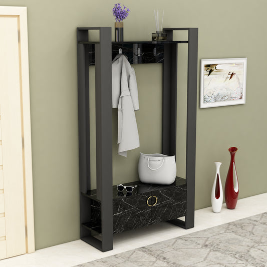 hat-stand, hat tree, hat rack, hallway storage, hall tree, coat-tree, coat stand, coat rack, coat hanger, clothes tree, clothes stand, clothes rack