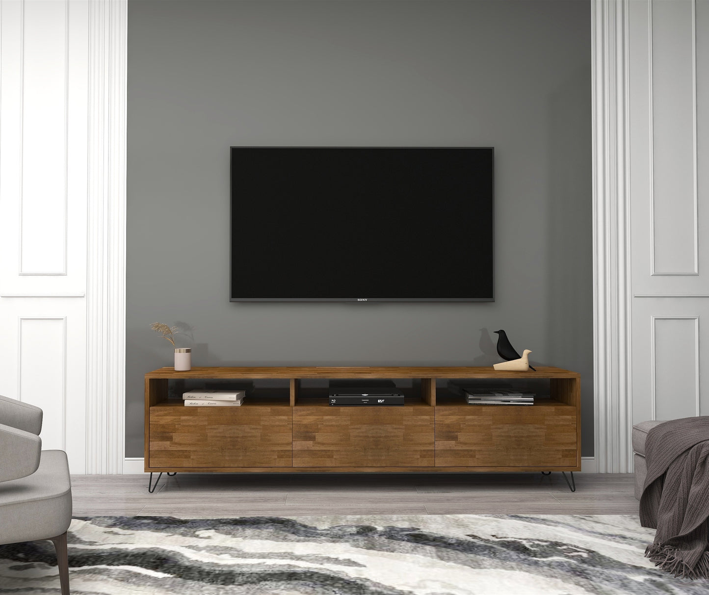 Oliver Pine Wood Metal Handmade TV Stand and Media Console for TVs up to 77"