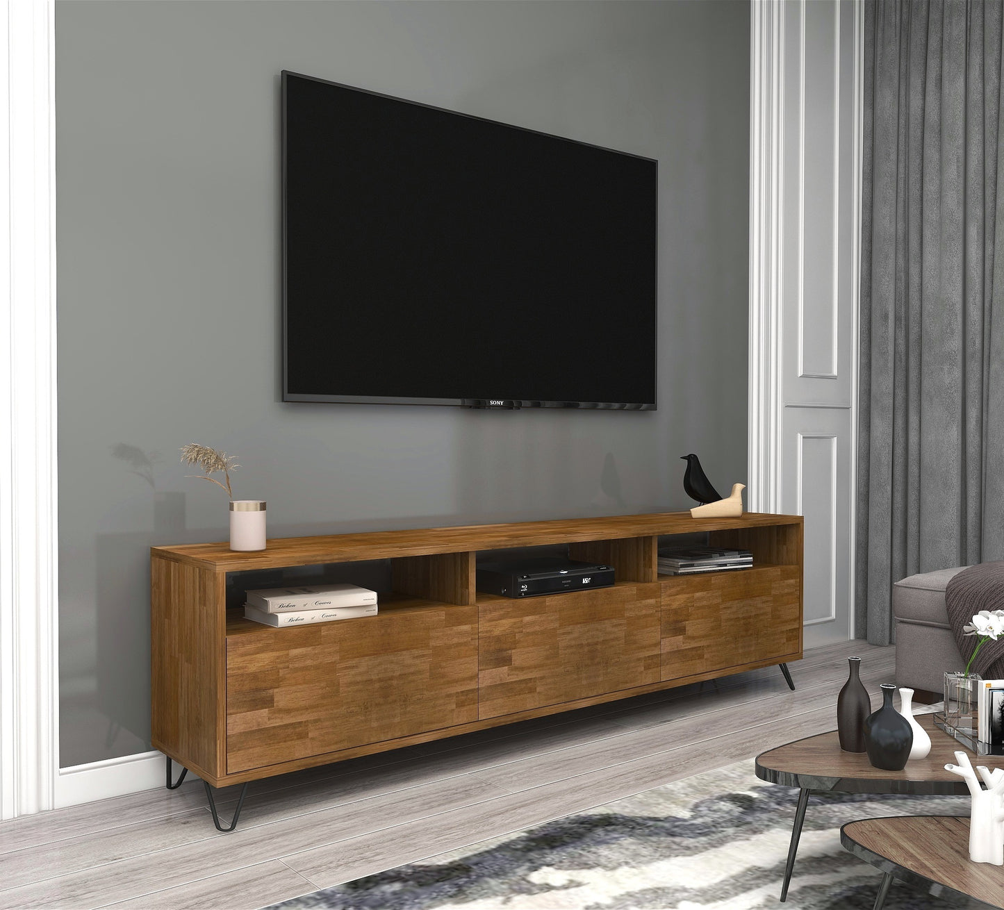 Oliver Pine Wood Metal Handmade TV Stand and Media Console for TVs up to 77"