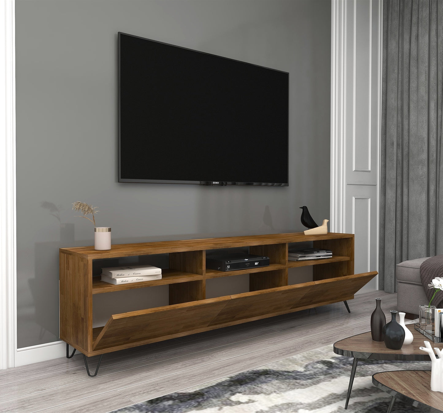Oliver Pine Wood Metal Handmade TV Stand and Media Console for TVs up to 77"