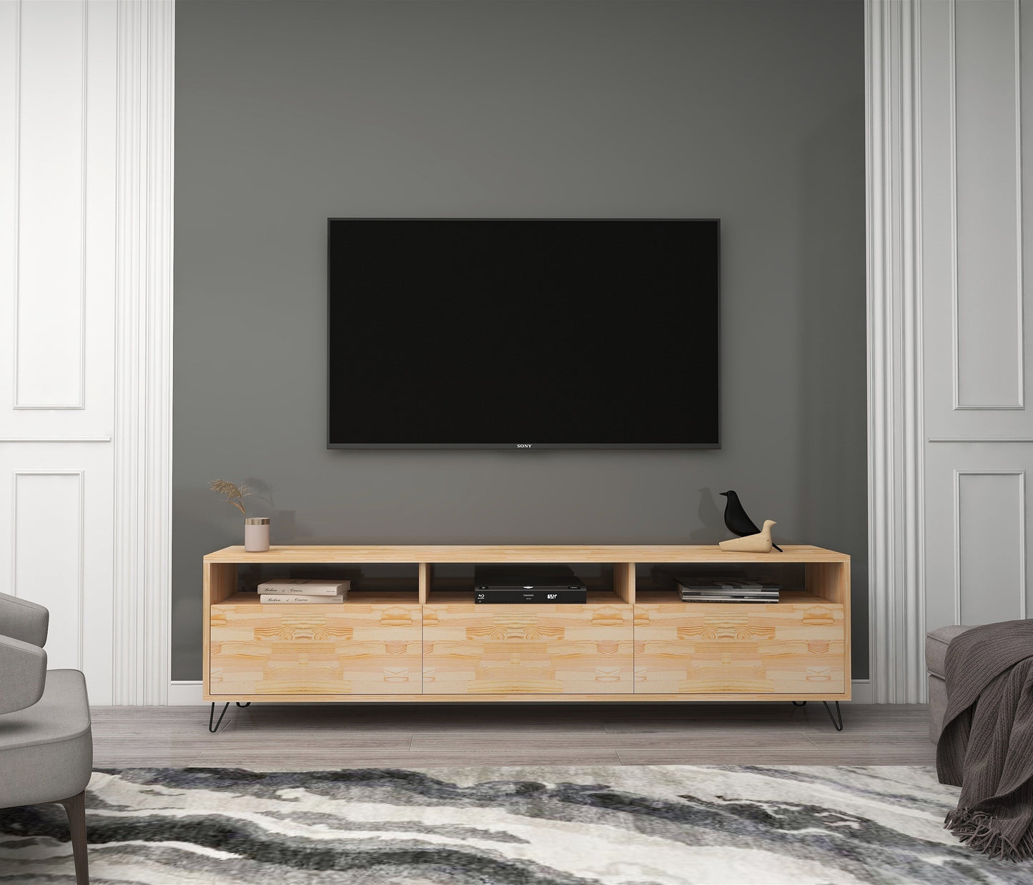 Oliver Pine Wood Metal Handmade TV Stand and Media Console for TVs up to 77"