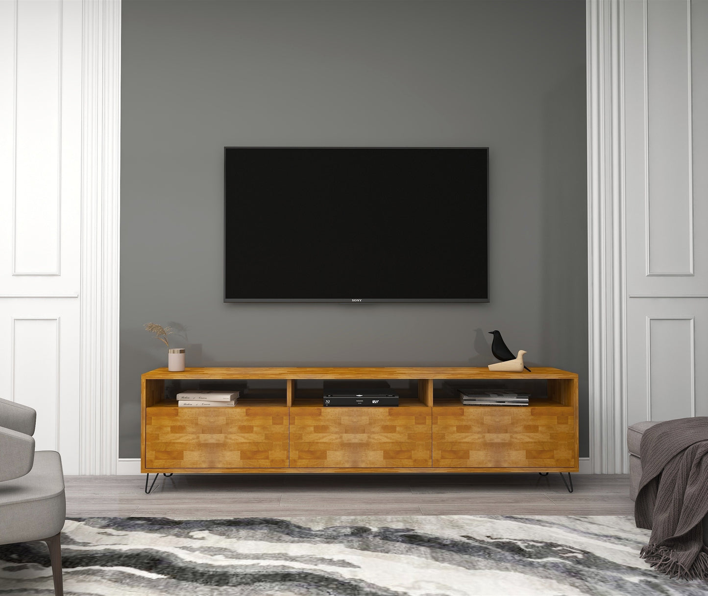 Oliver Pine Wood Metal Handmade TV Stand and Media Console for TVs up to 77"