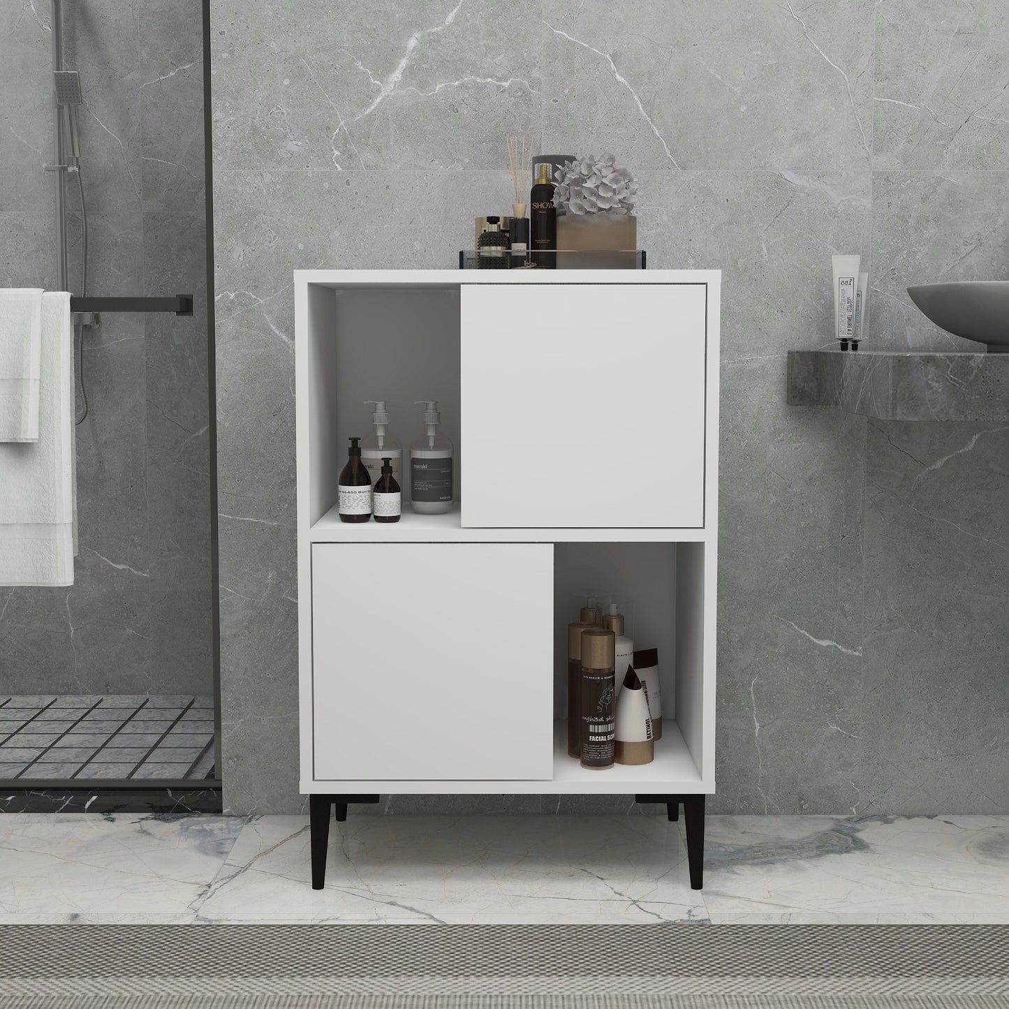 Meuble de salle de bain avec étagères Jeremy