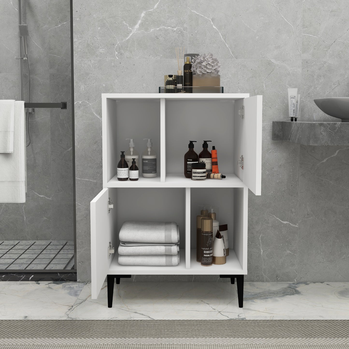 Meuble de salle de bain avec étagères Jeremy