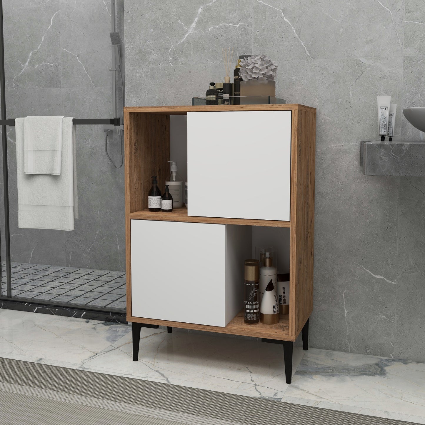 Meuble de salle de bain avec étagères Jeremy