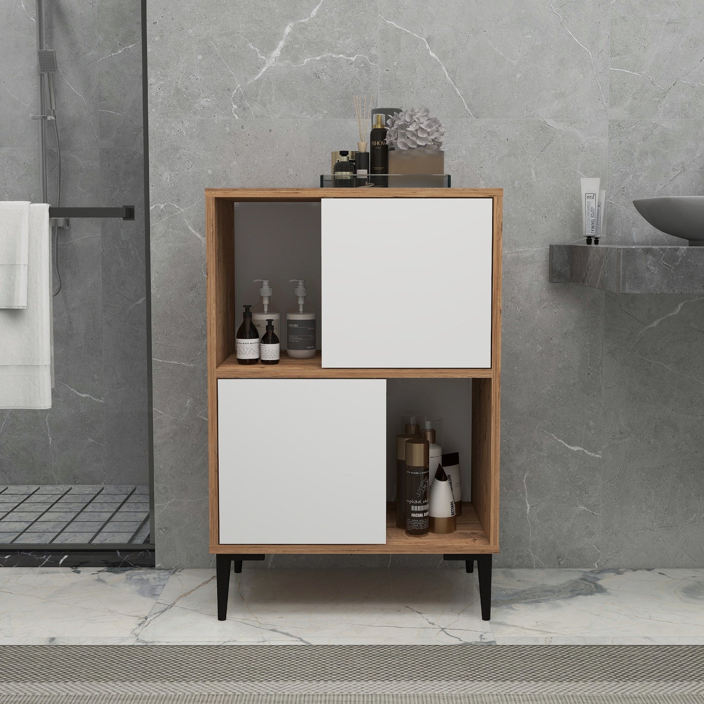 Meuble de salle de bain avec étagères Jeremy