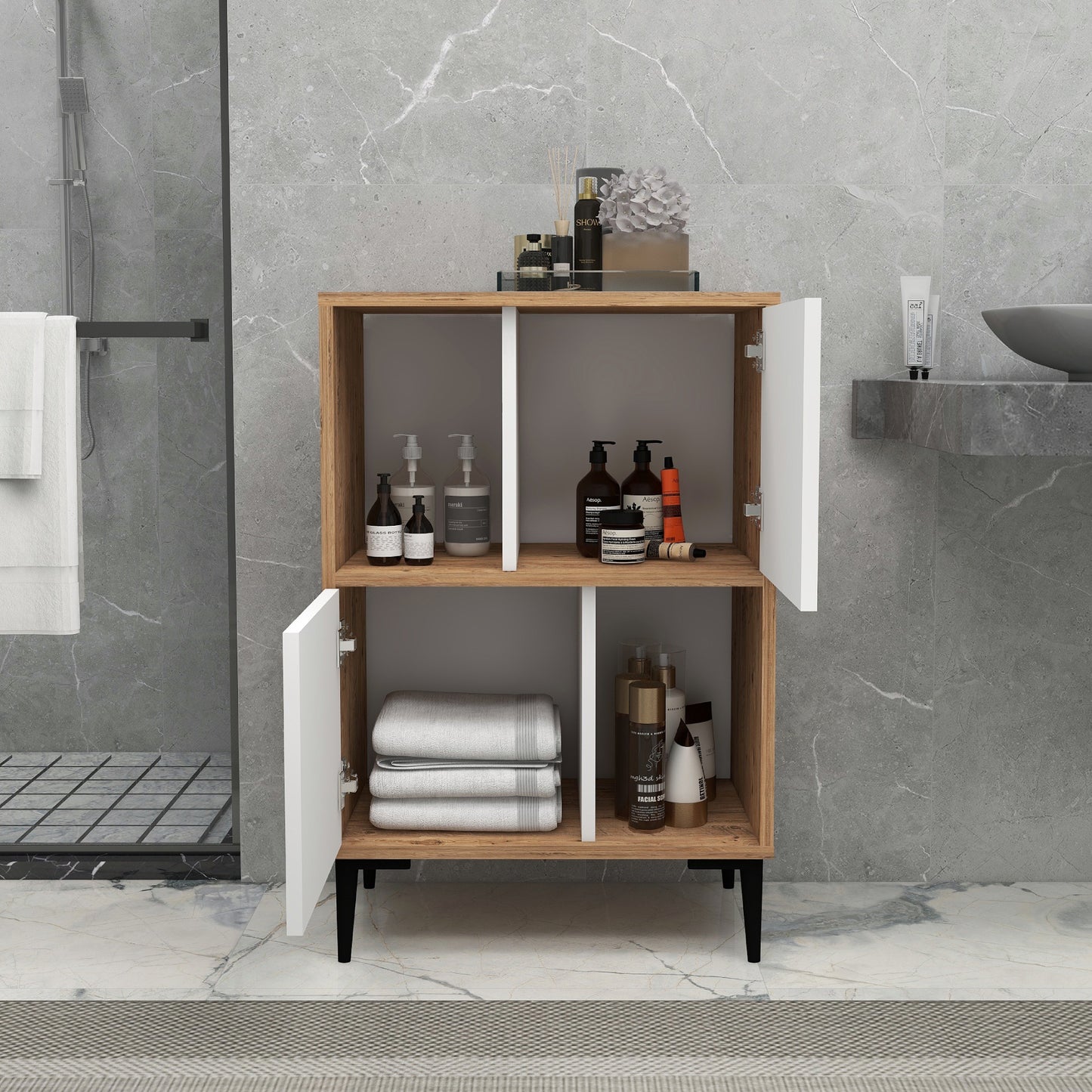 Meuble de salle de bain avec étagères Jeremy