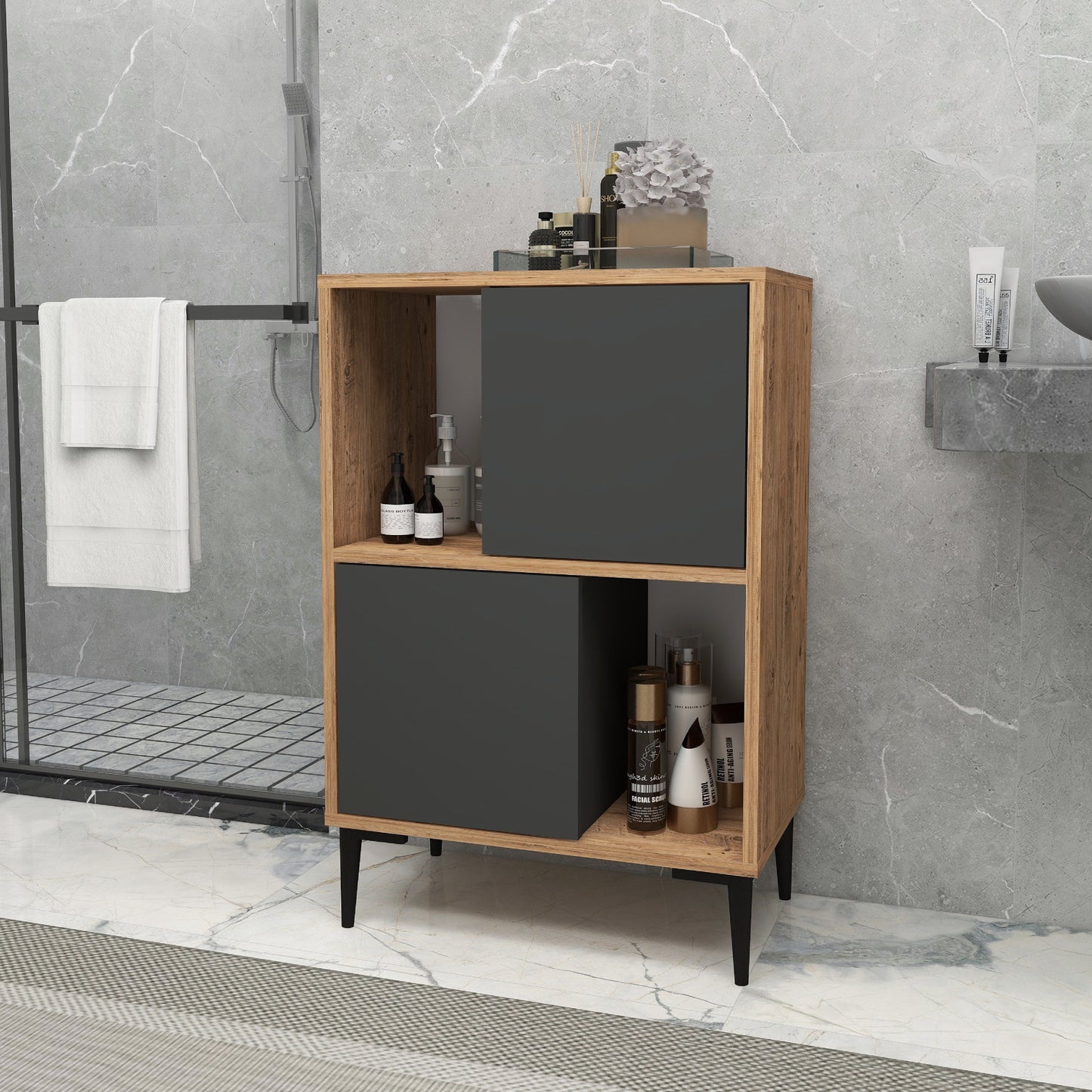 Meuble de salle de bain avec étagères Jeremy