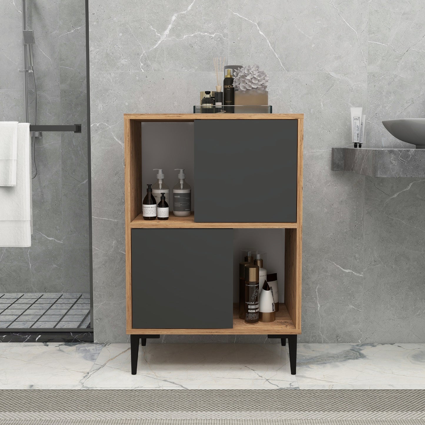 Meuble de salle de bain avec étagères Jeremy