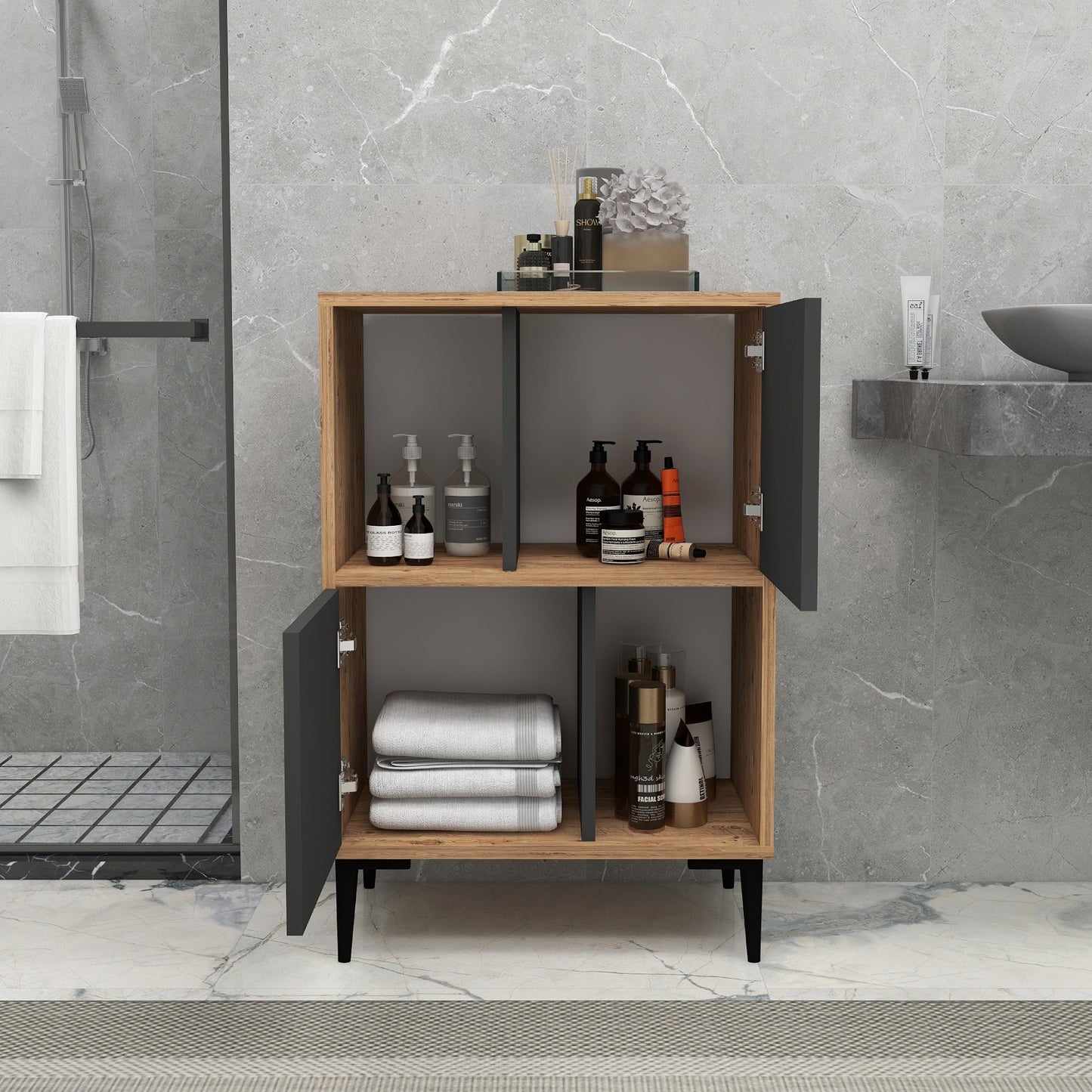 Meuble de salle de bain avec étagères Jeremy