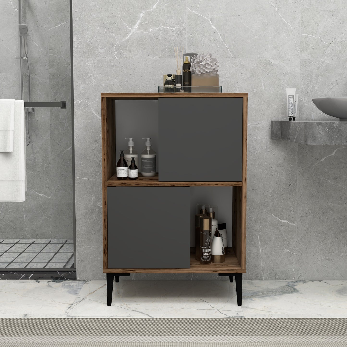 Meuble de salle de bain avec étagères Jeremy