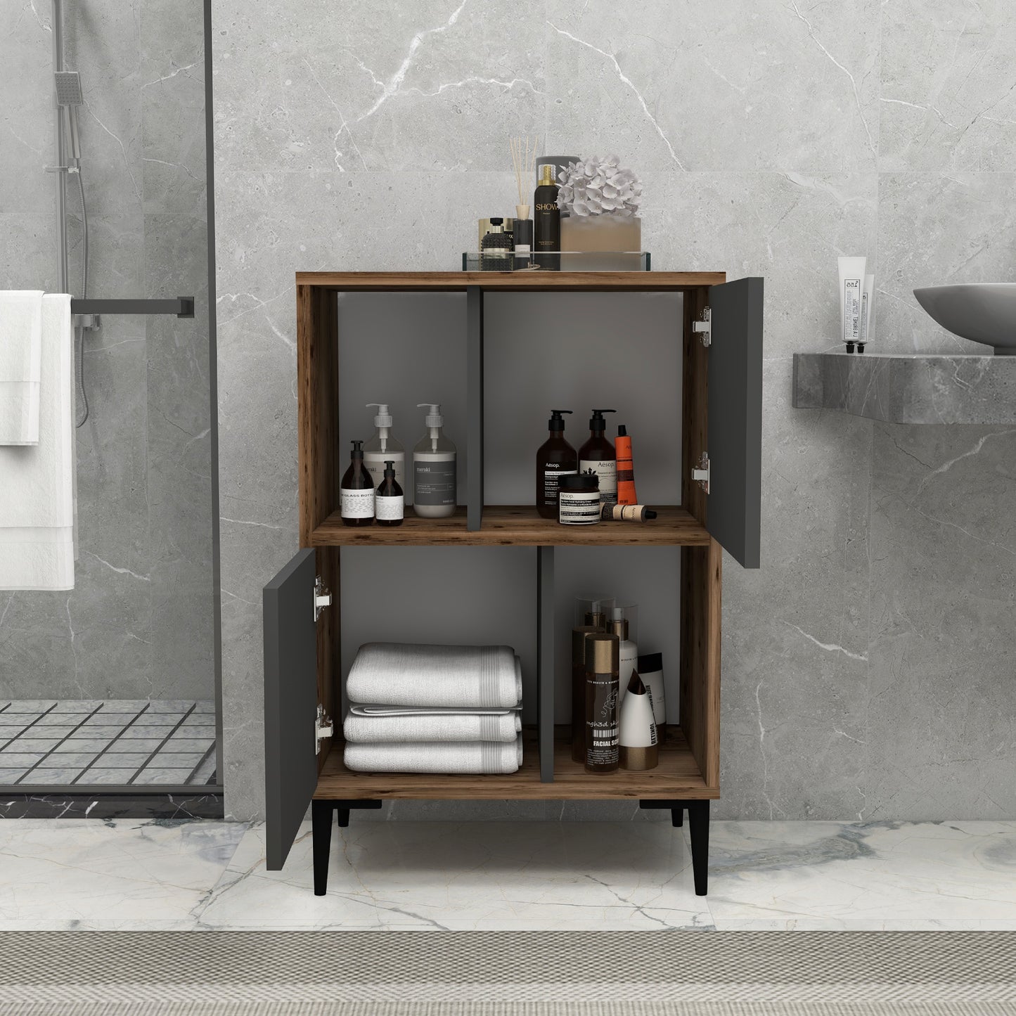 Meuble de salle de bain avec étagères Jeremy