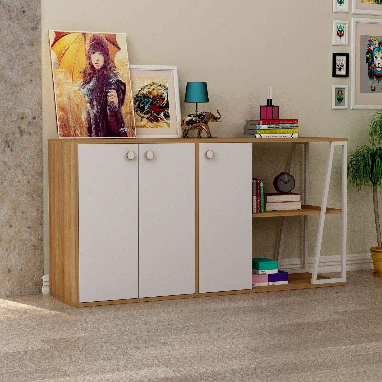 Avena Sideboard with Cabinets and Shelves - Destina Home
