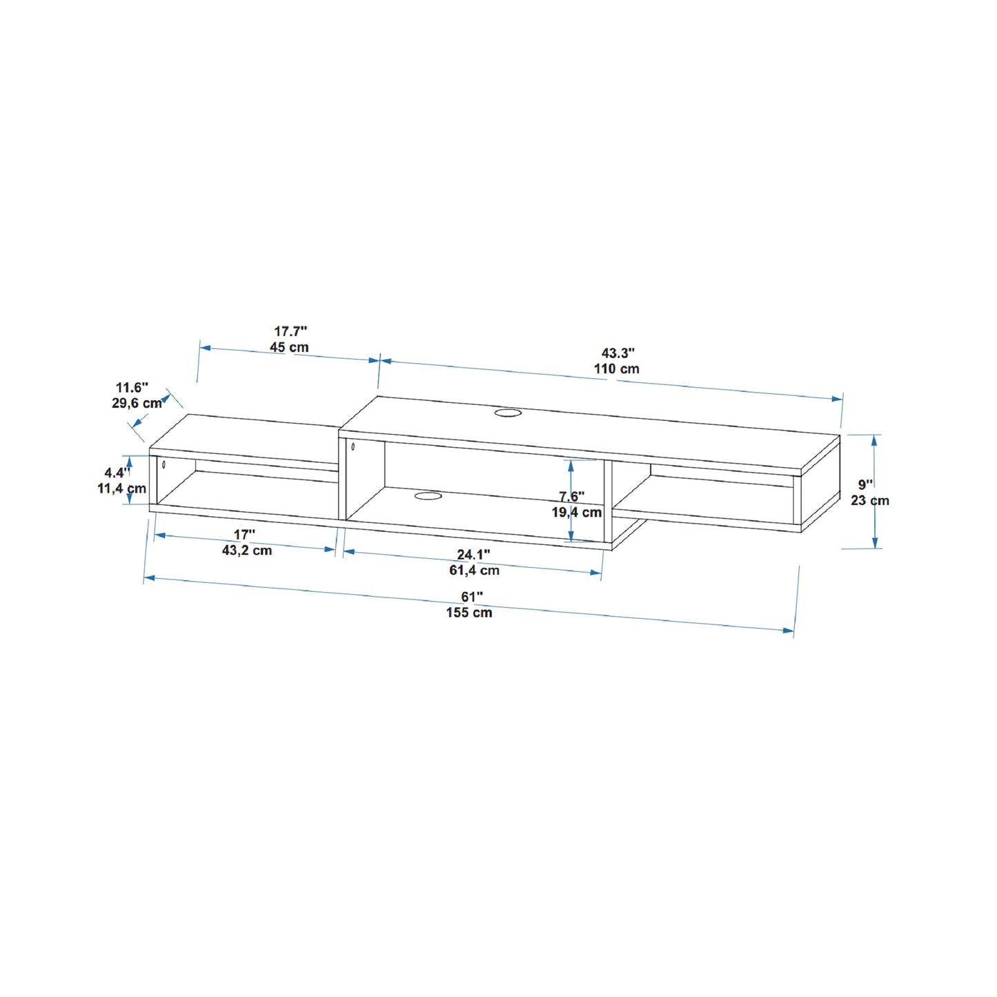 Loretta Floating TV Stand with Shelves for TVs up to 60"