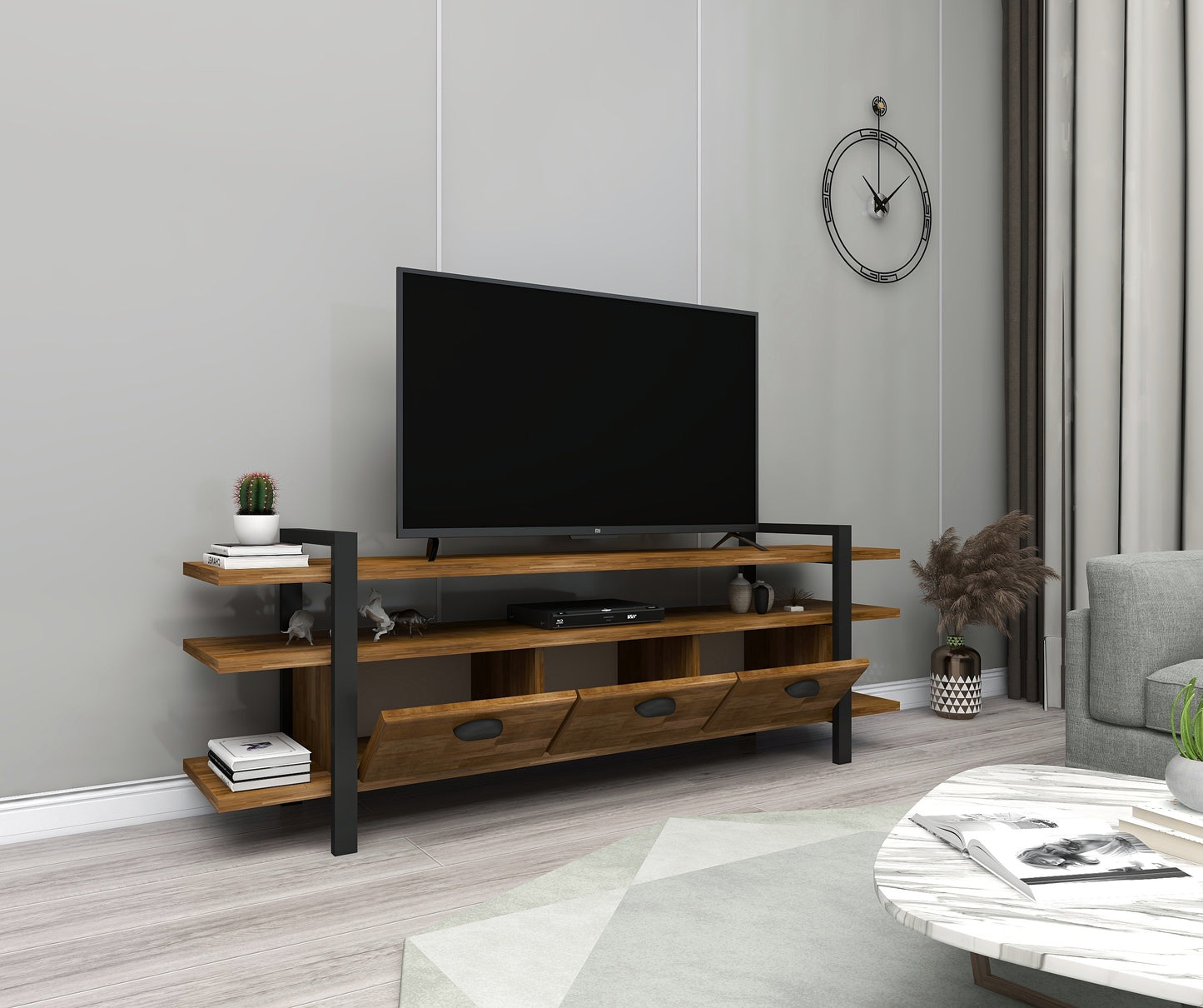 Handmade Solid Pine Wood Metal TV Stand and Media Console Miles