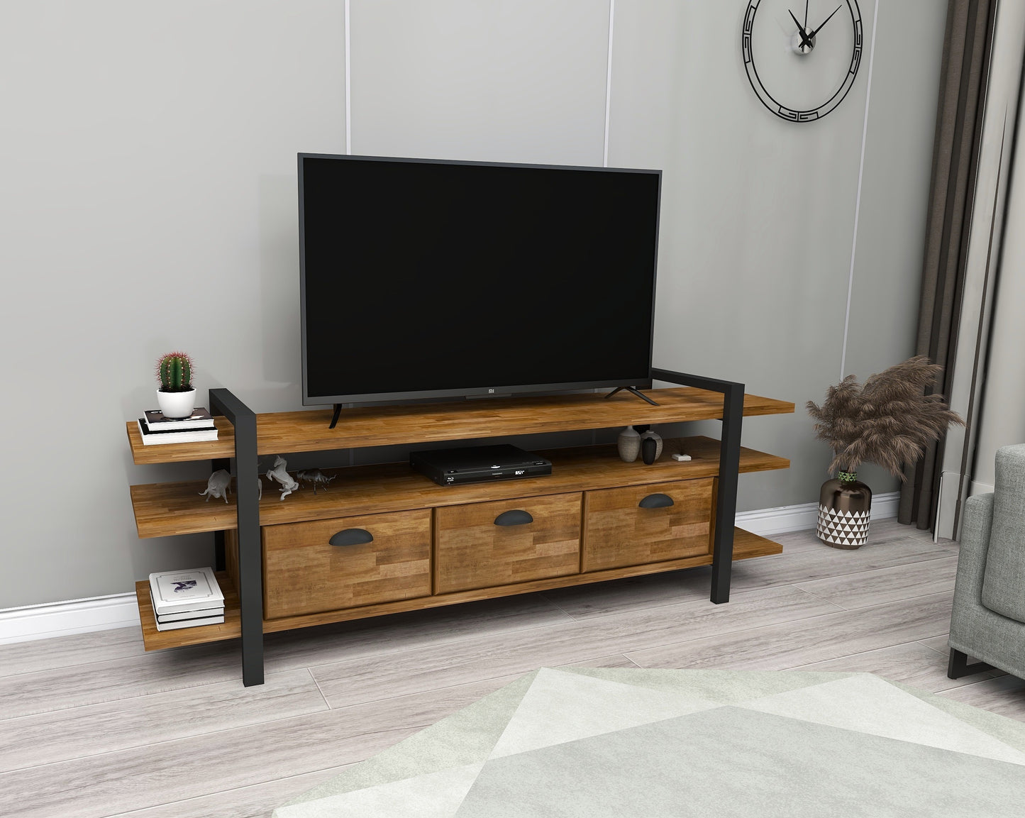 Handmade Solid Pine Wood Metal TV Stand and Media Console Miles