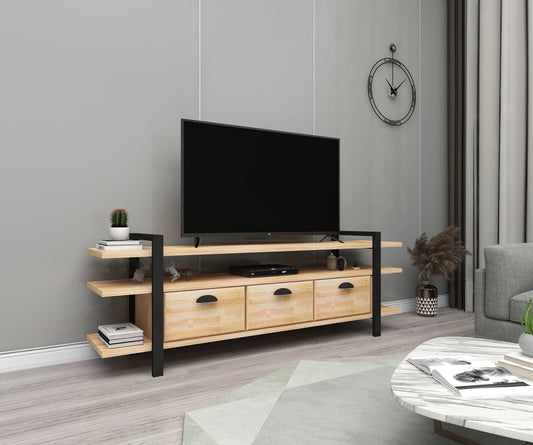 Handmade Solid Pine Wood Metal TV Stand and Media Console Miles