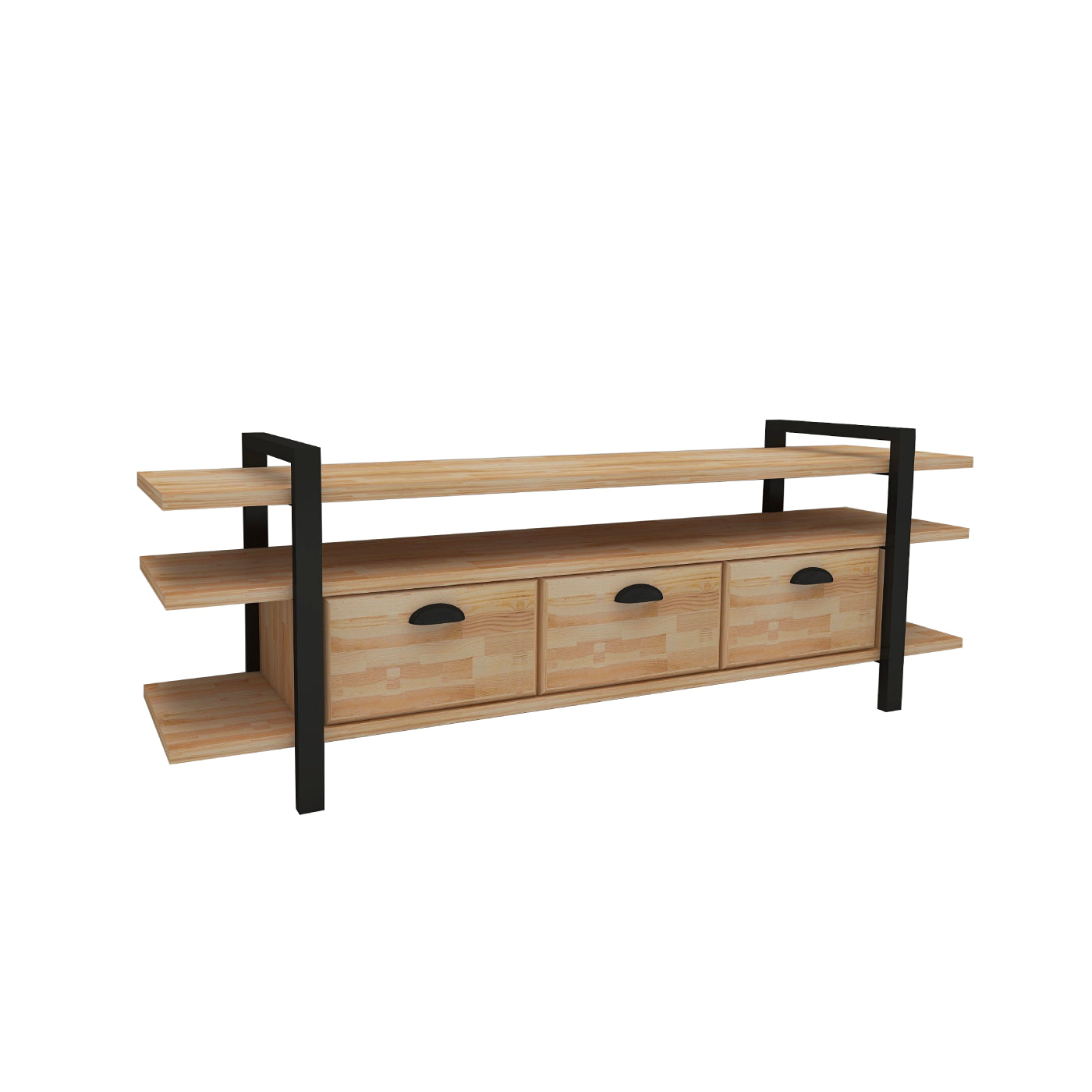 Handmade Solid Pine Wood Metal TV Stand and Media Console Miles