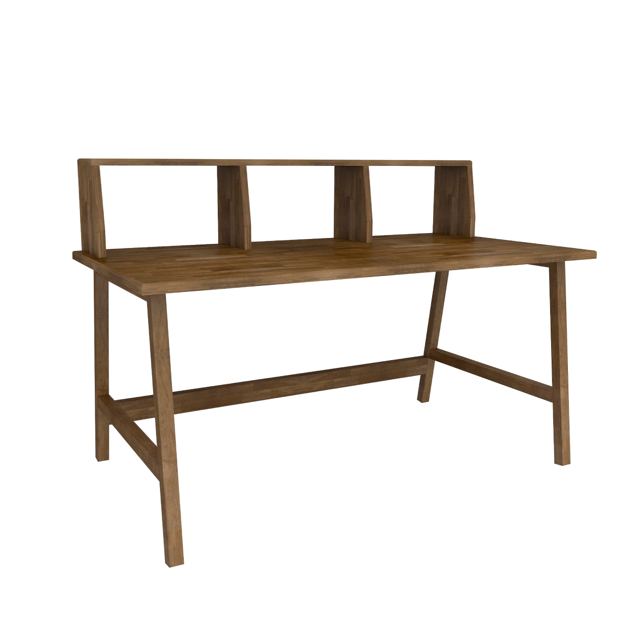 Lumi Solid Pine Wood Handmade Computer Desk with Front Bar Shelf