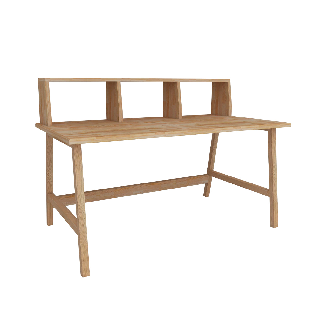 Lumi Solid Pine Wood Handmade Computer Desk with Front Bar Shelf