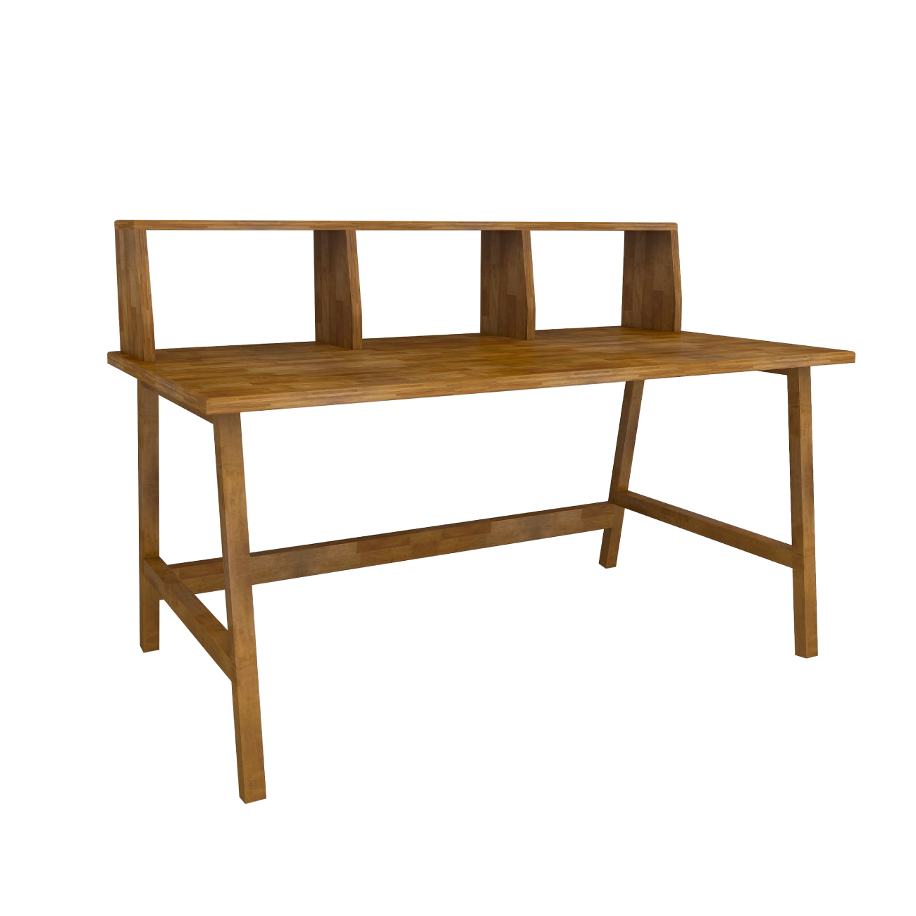 Lumi Solid Pine Wood Handmade Computer Desk with Front Bar Shelf