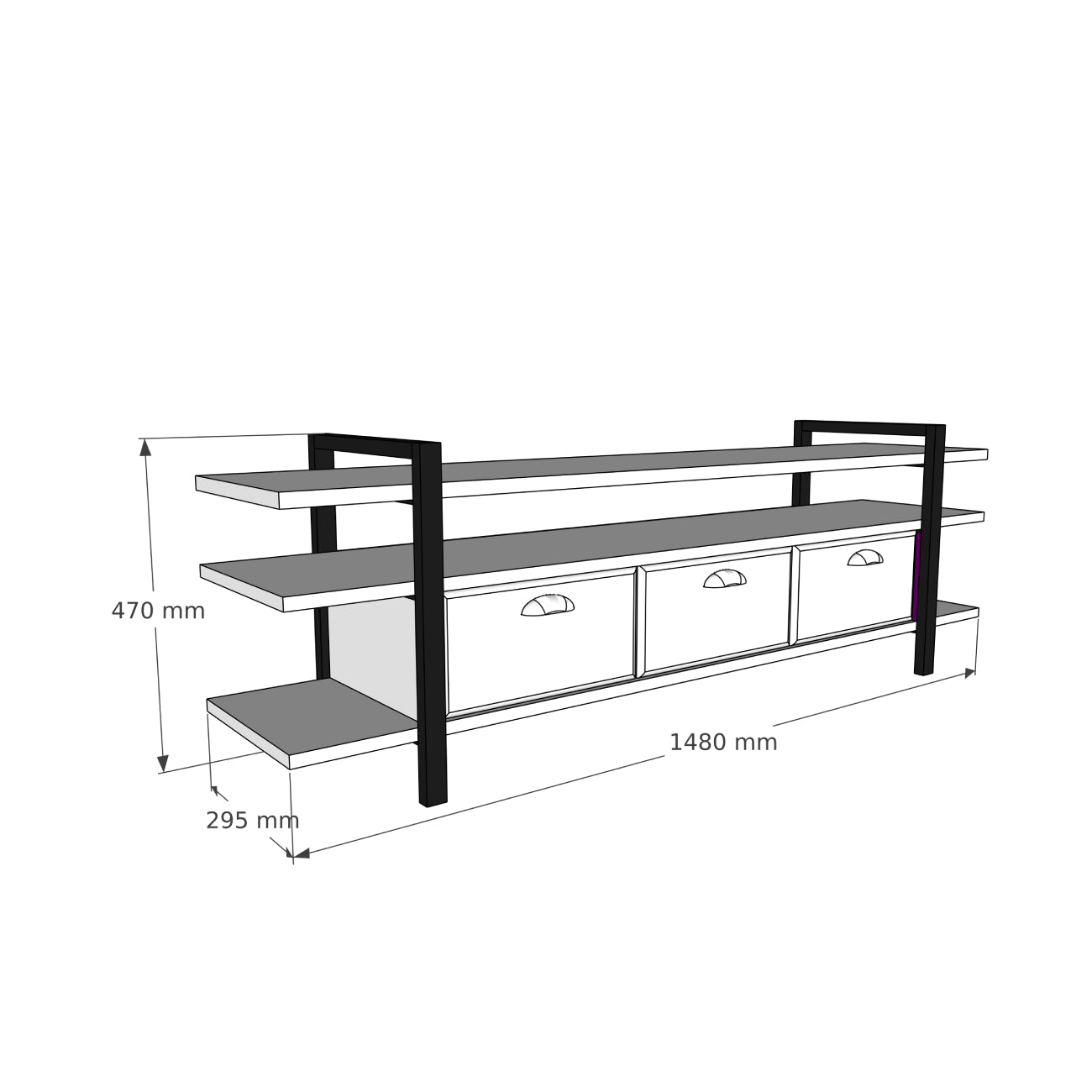 Handmade Solid Pine Wood Metal TV Stand and Media Console Miles