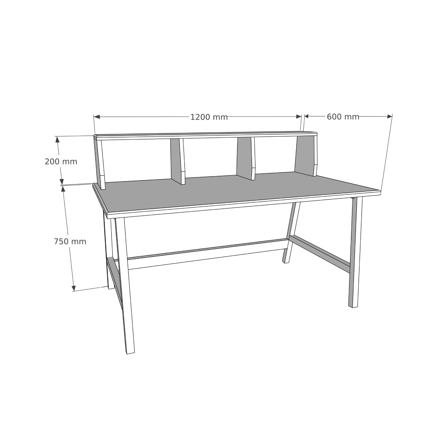 Lumi Solid Pine Wood Handmade Computer Desk with Front Bar Shelf