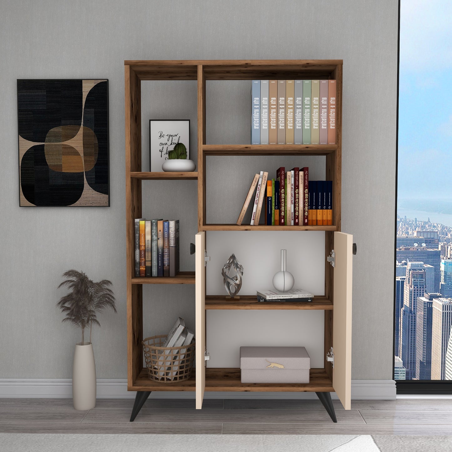 Bookcase with Cabinets and Shelves Meldand