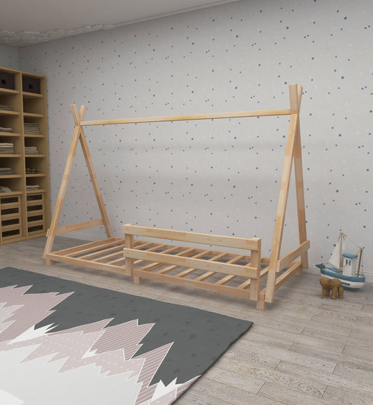 Montessori Floor Bed Frame Solid Pine Wood Kids Toddler Bedstead, 200x140x90 cm