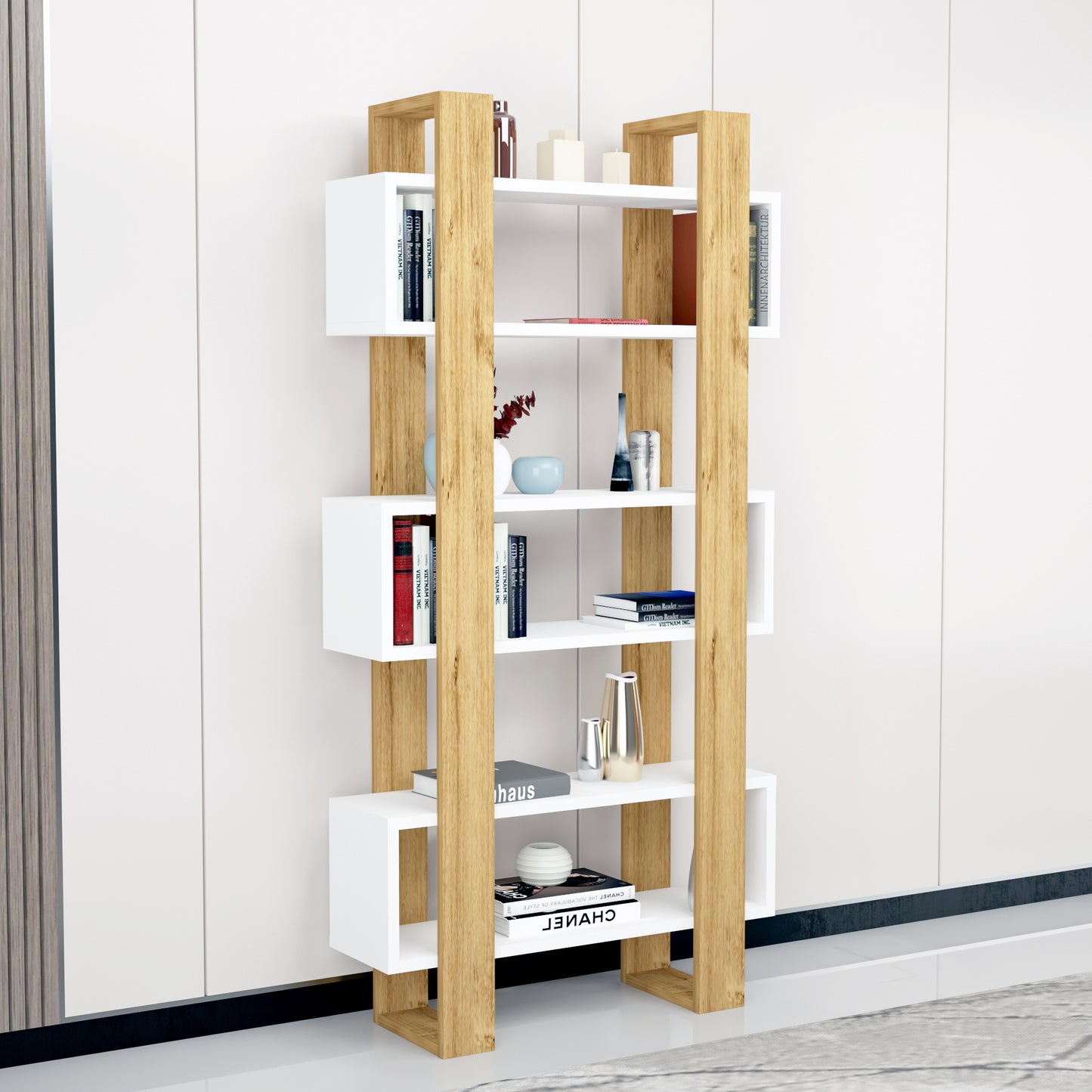 Bookcase with Geometric Shelves Ocean