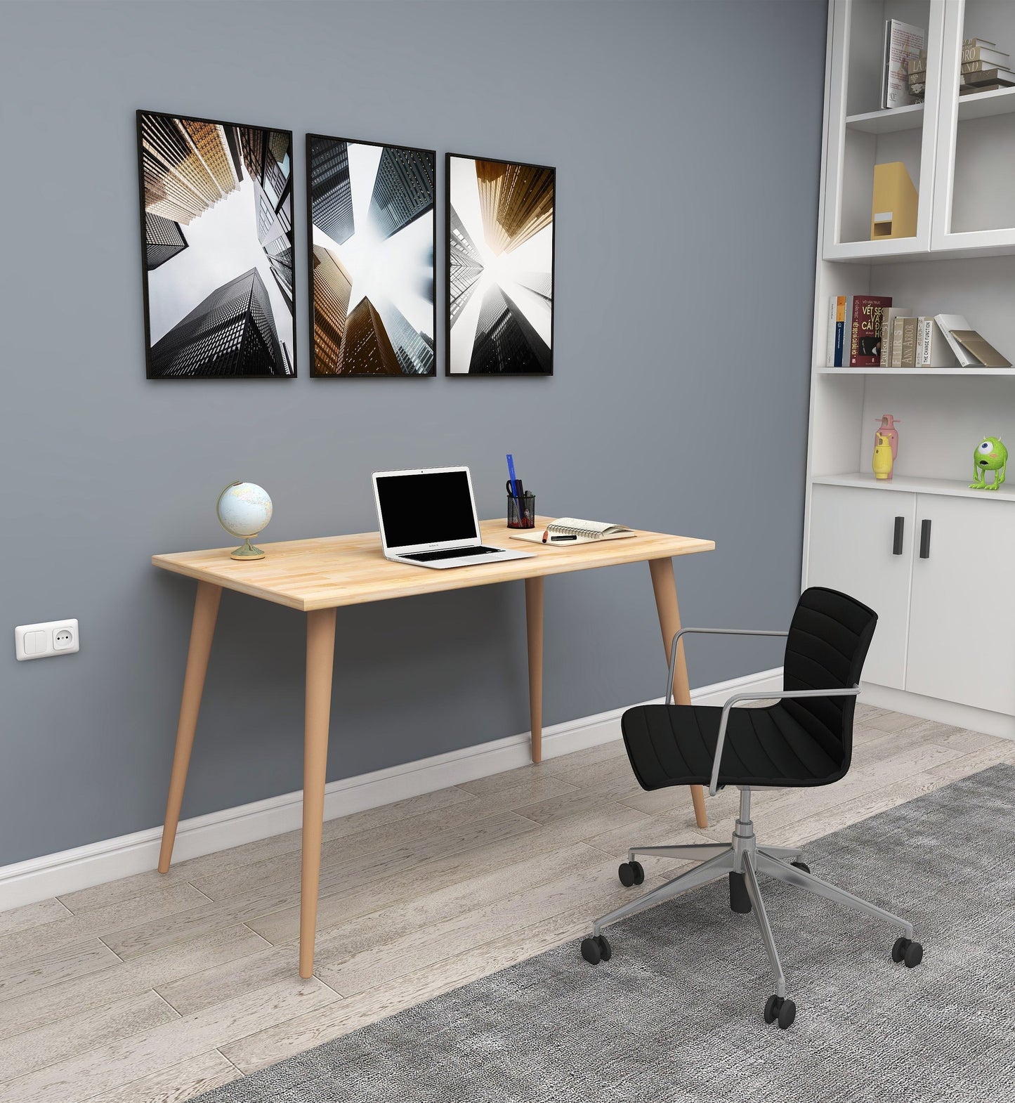 Solid Pine Wood Handmade Computer Desk with Beechwood Legs Ilana