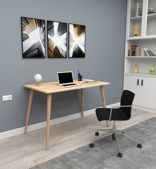 Solid Pine Wood Handmade Computer Desk with Beechwood Legs Ilana