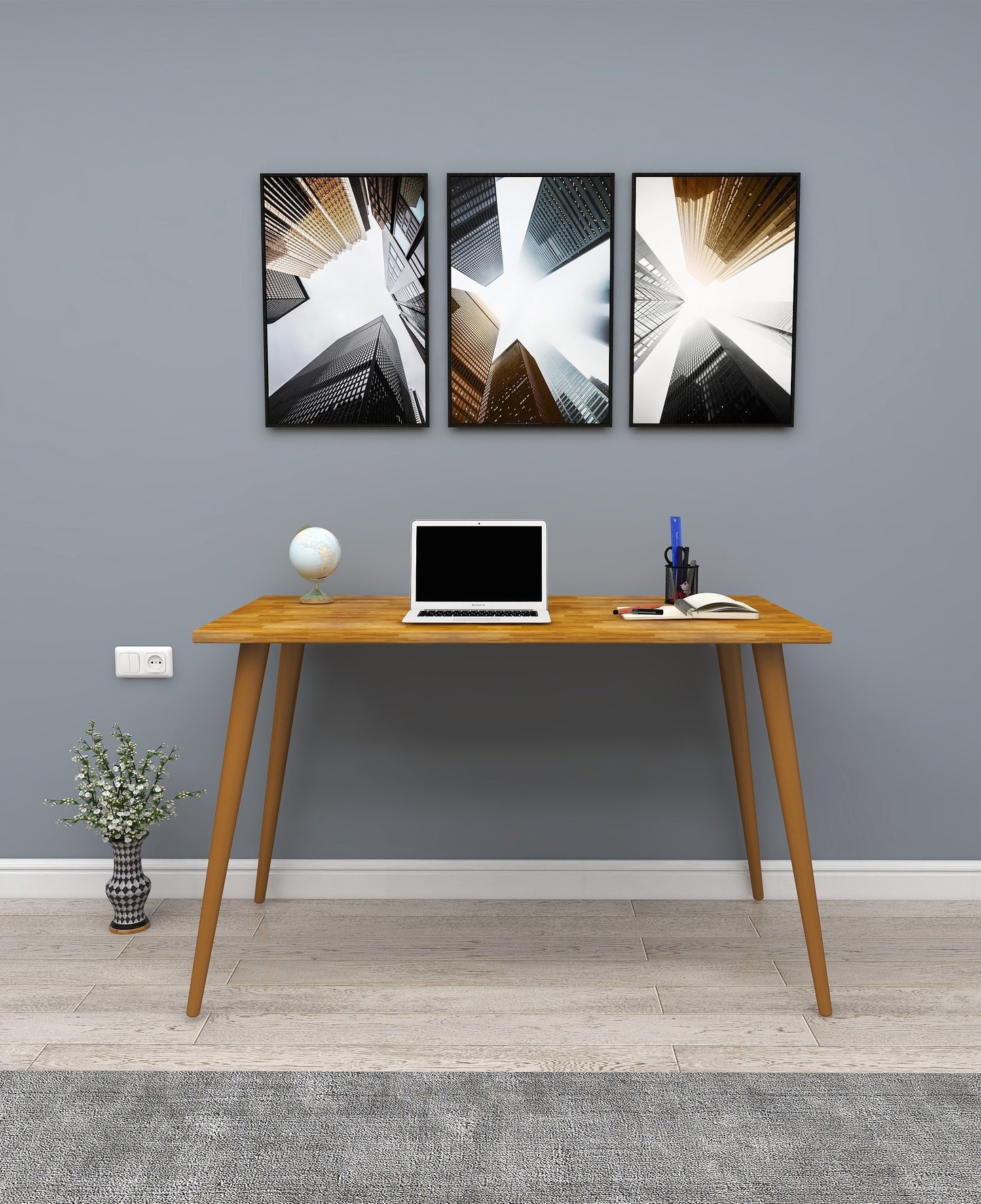 Solid Pine Wood Handmade Computer Desk with Beechwood Legs Ilana