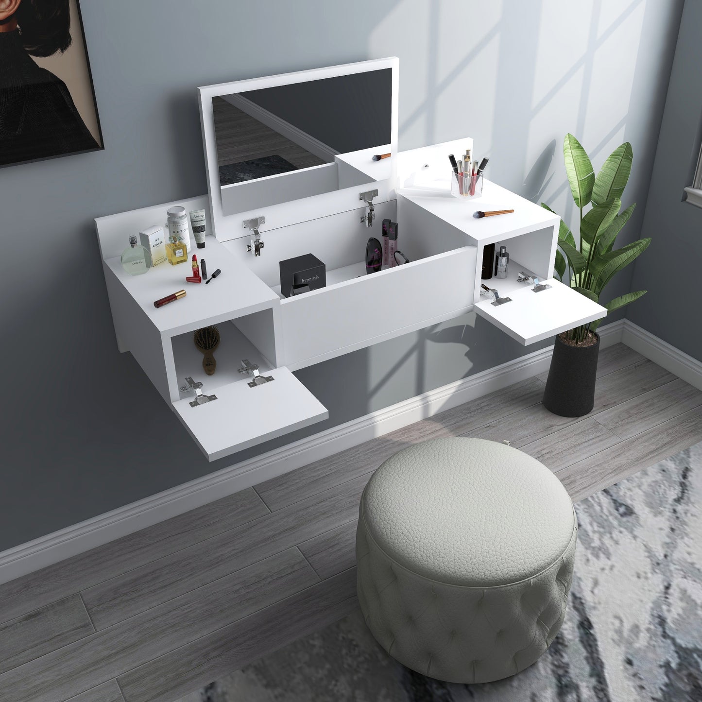Bertus Wall Mounted Makeup Vanity Table with Mirror