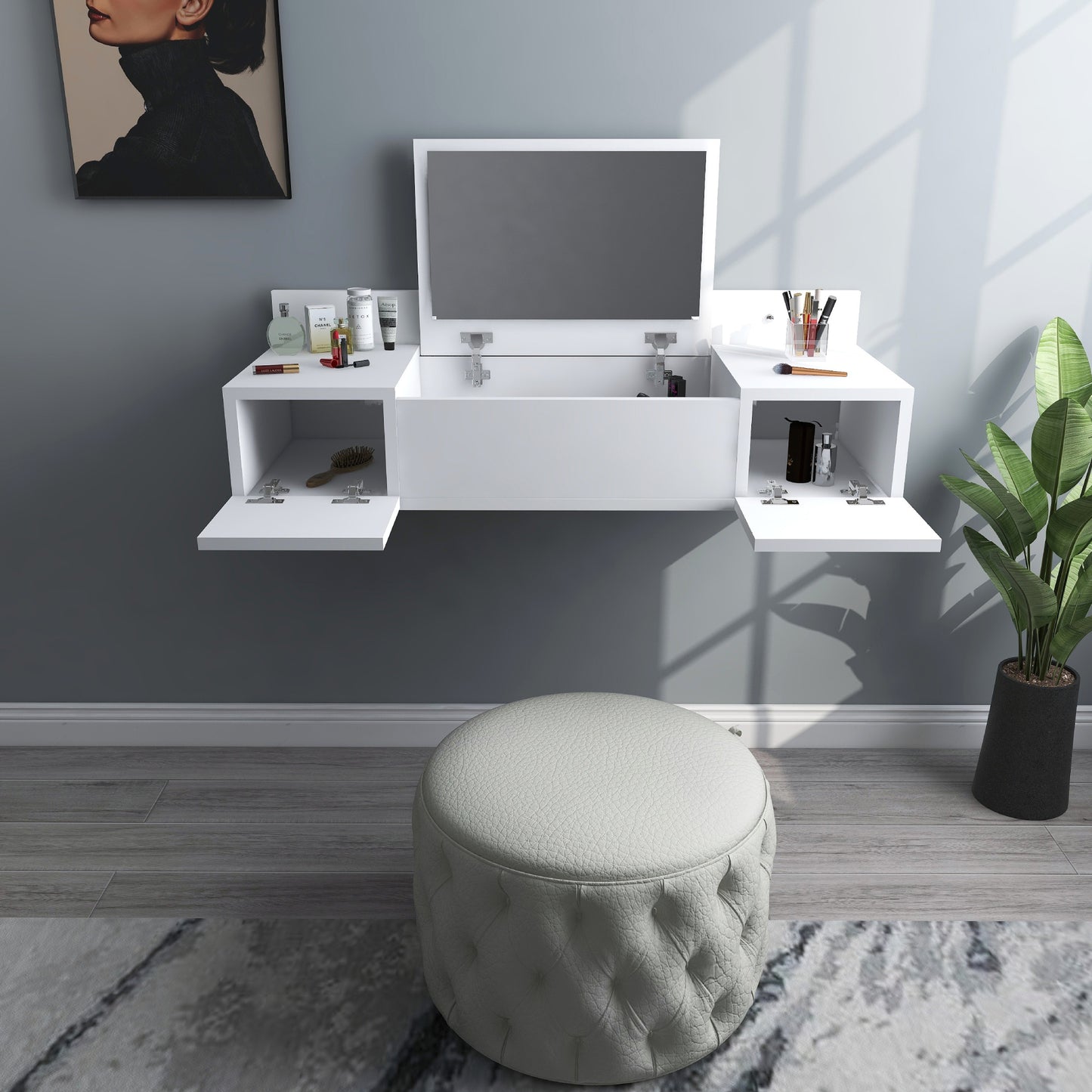 Bertus Wall Mounted Makeup Vanity Table with Mirror