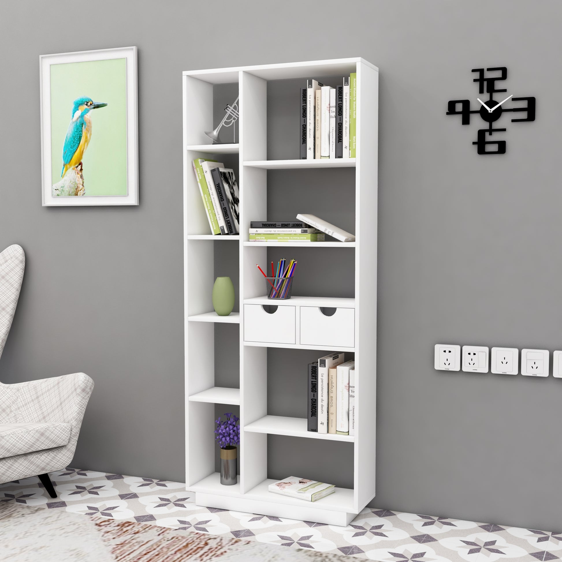 shelving unit, shelf, bookshelf, bookcase, bookcase styling, bookcase decor, bookcase design