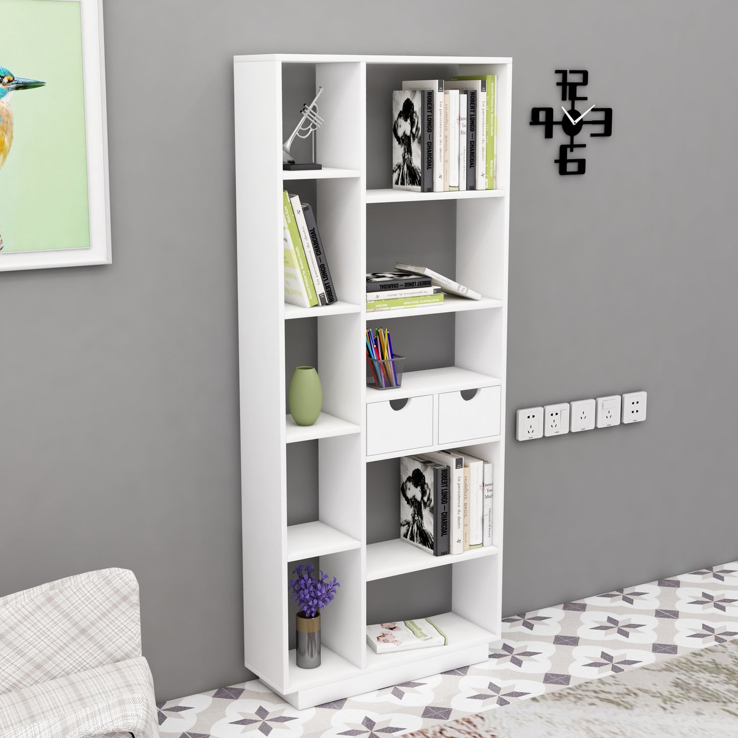 shelving unit, shelf, bookshelf, bookcase, bookcase styling, bookcase decor, bookcase design
