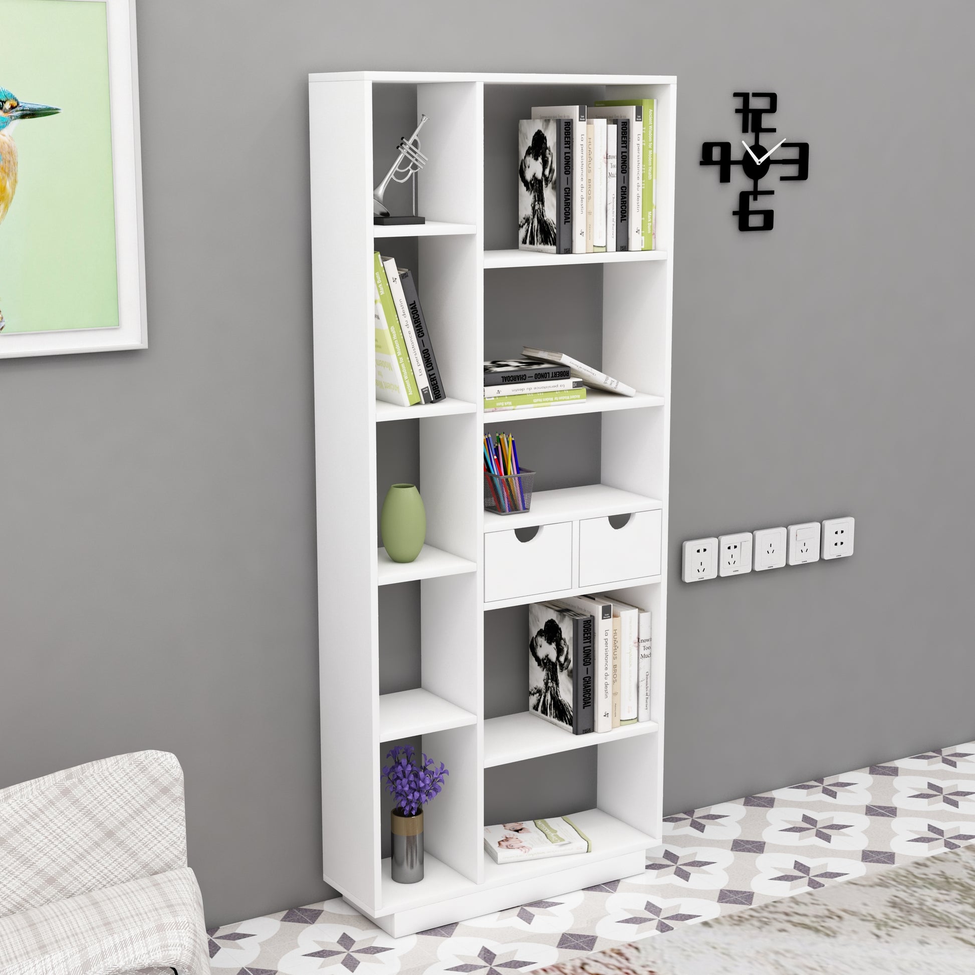 shelving unit, shelf, bookshelf, bookcase, bookcase styling, bookcase decor, bookcase design