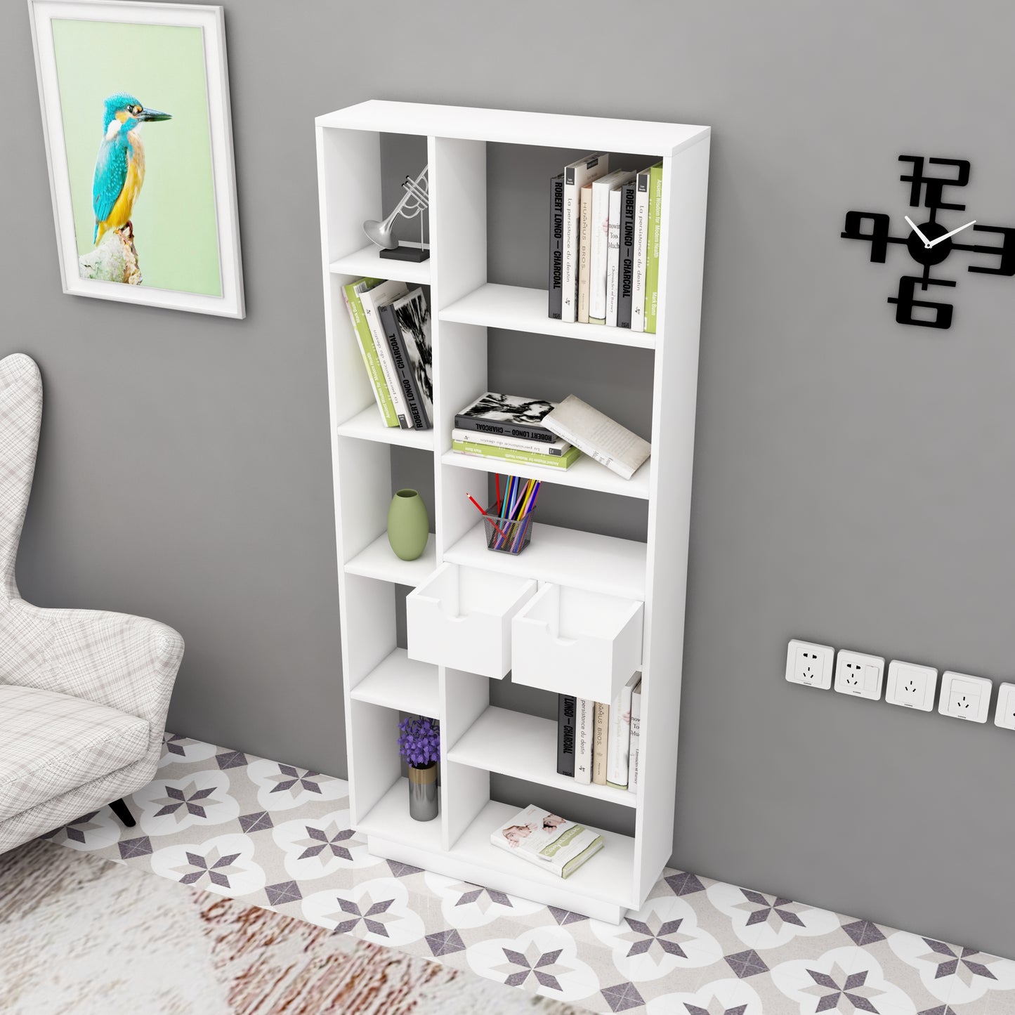 shelving unit, shelf, bookshelf, bookcase, bookcase styling, bookcase decor, bookcase design