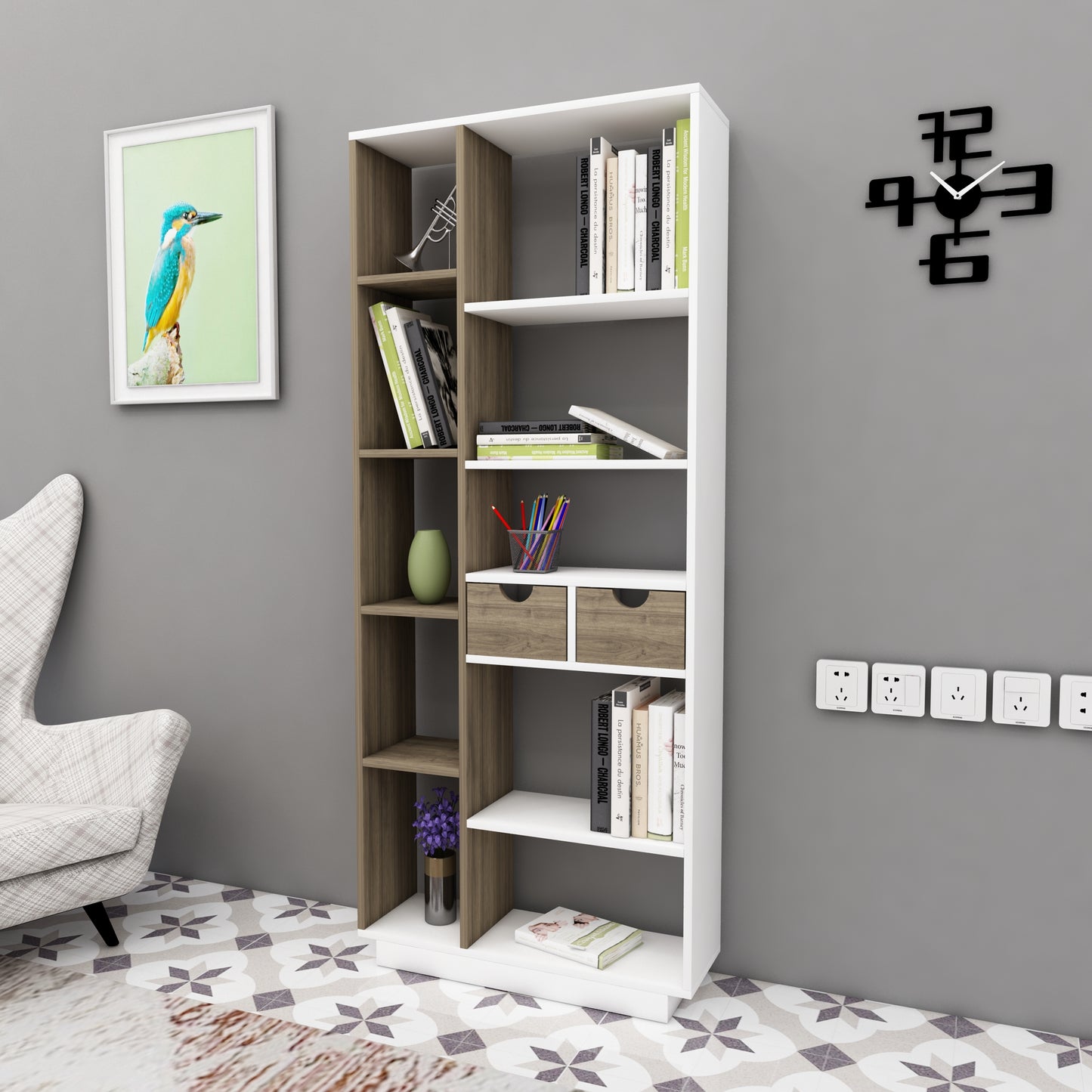 shelving unit, shelf, bookshelf, bookcase, bookcase styling, bookcase decor, bookcase design