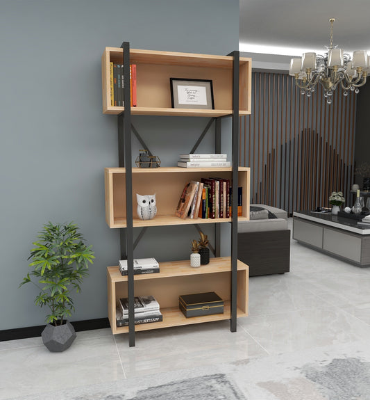 Delano Metal Frame Solid Pine Wood Handmade Bookcase