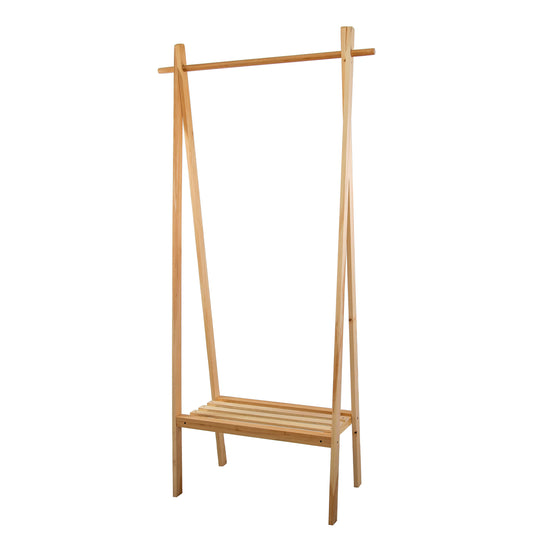 Solid Pine Wood Handmade Coat Hanger Rack with a Shoe Storage Shelf Ilara