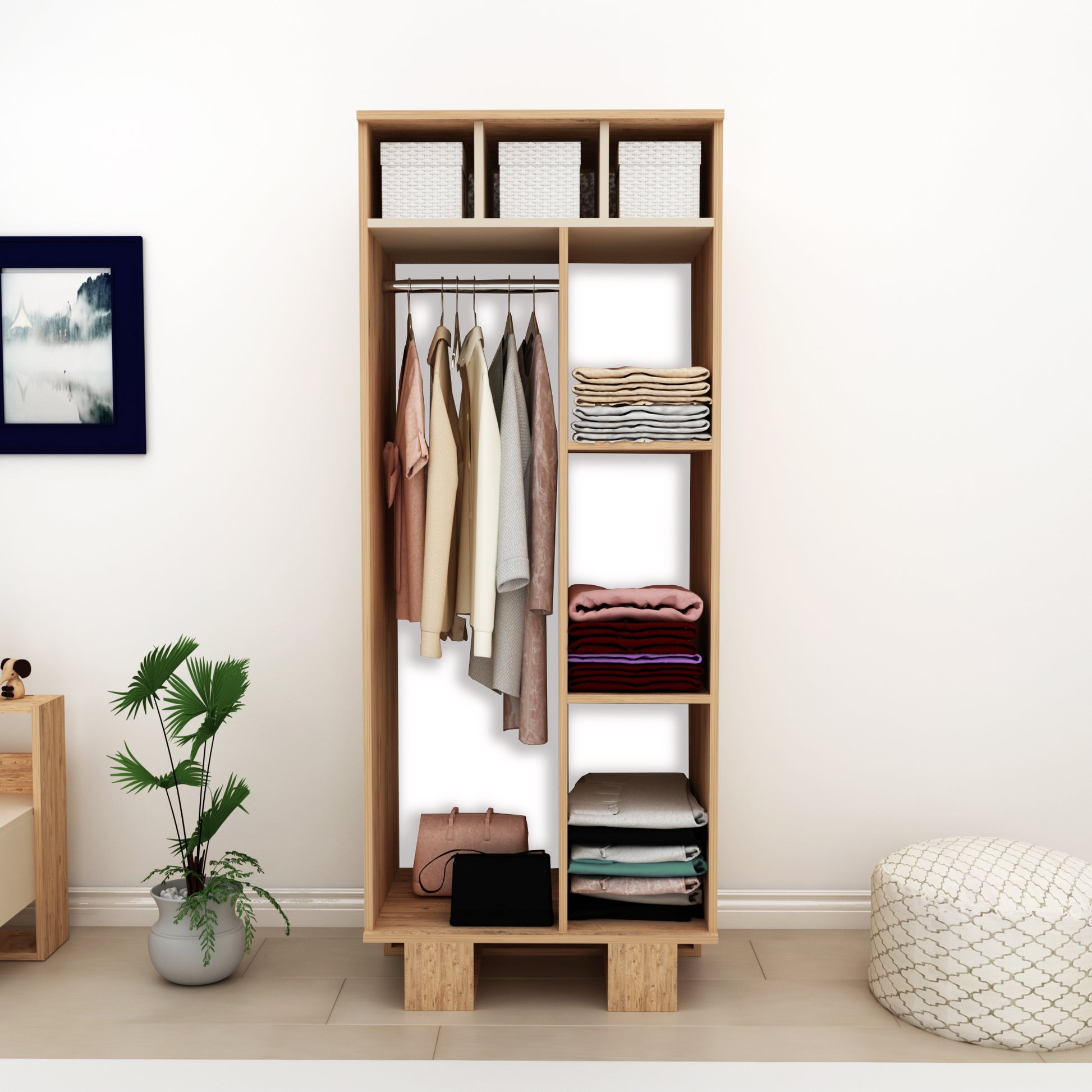 wardrobe, storage shelf, shelving unit, shelf, open wardrobe, bedroom furniture, closed storage