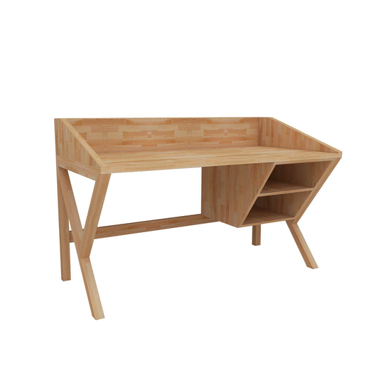 Solid Pine Wood Handmade Computer Desk with Front Bar and Shelves Ivo