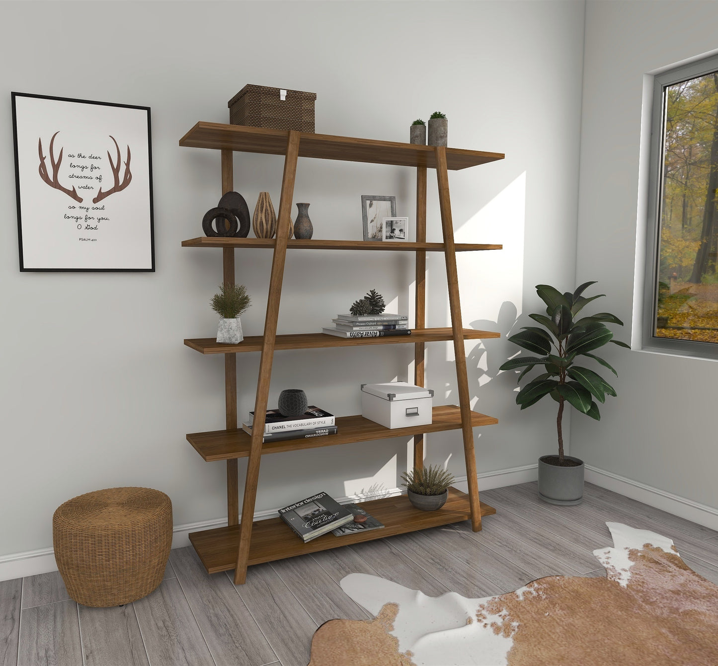 5 Tier Solid Pine Wood Handmade Bookshelf Perry