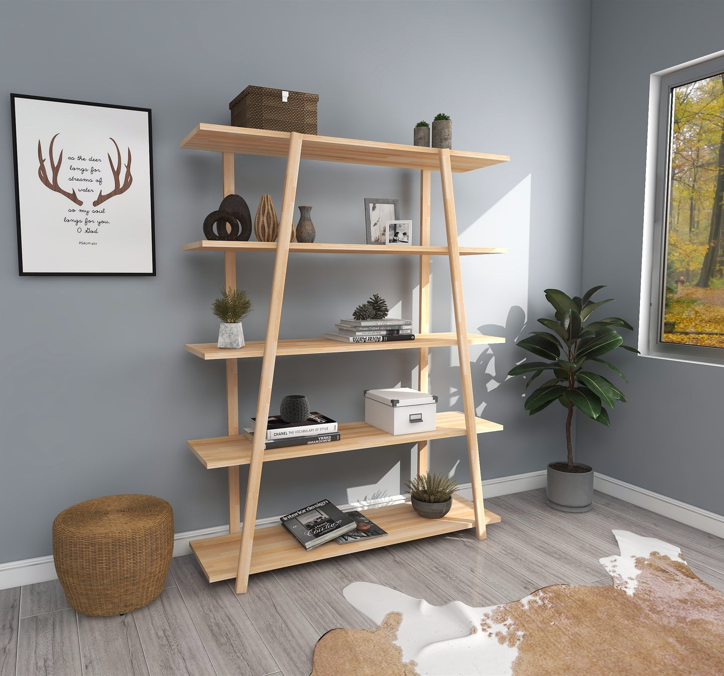 5 Tier Solid Pine Wood Handmade Bookshelf Perry