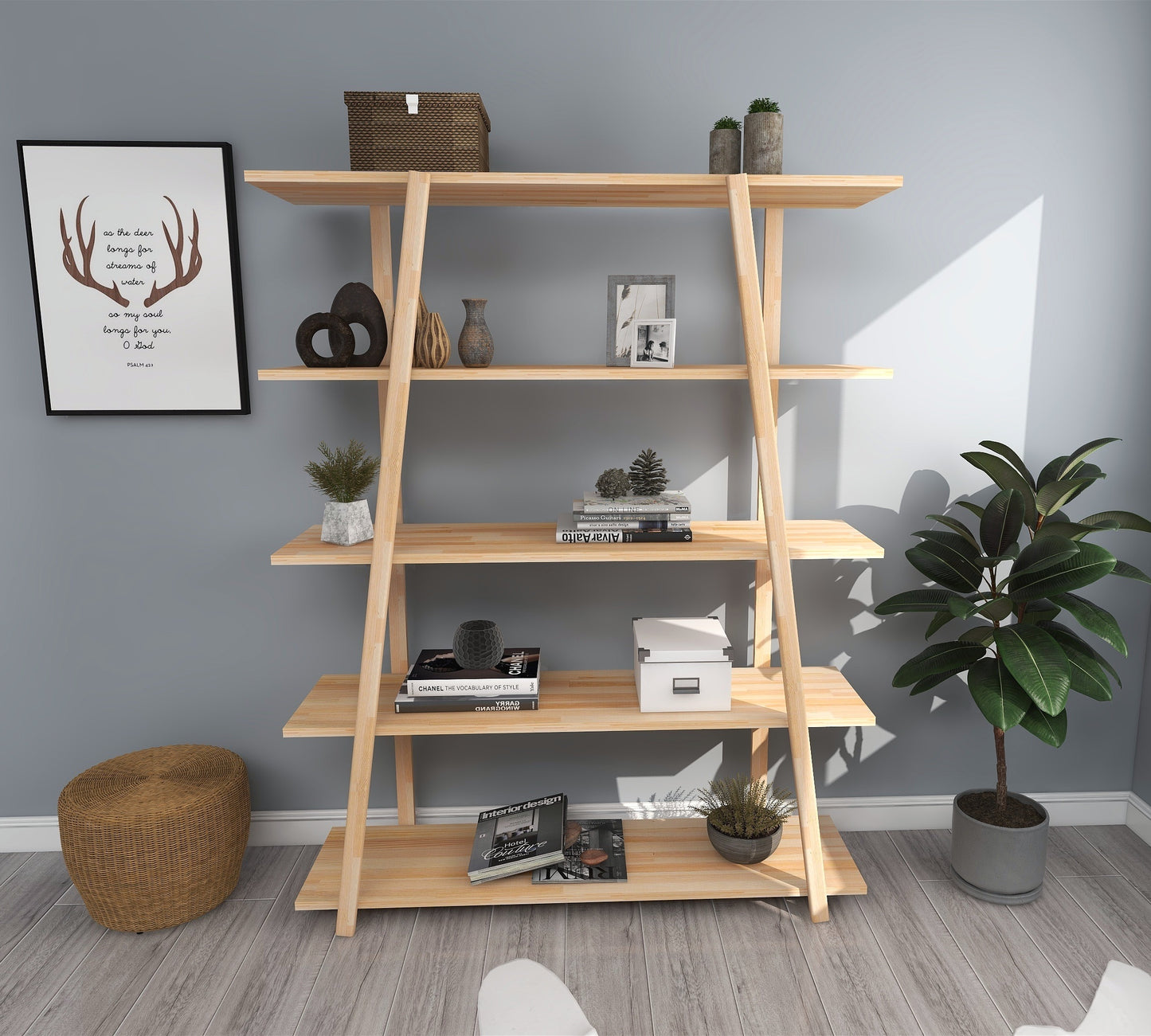 5 Tier Solid Pine Wood Handmade Bookshelf Perry