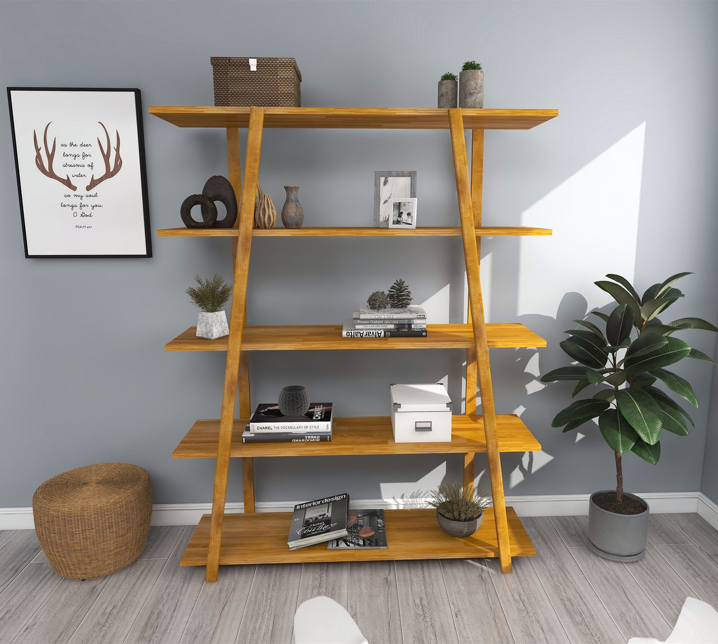 5 Tier Solid Pine Wood Handmade Bookshelf Perry
