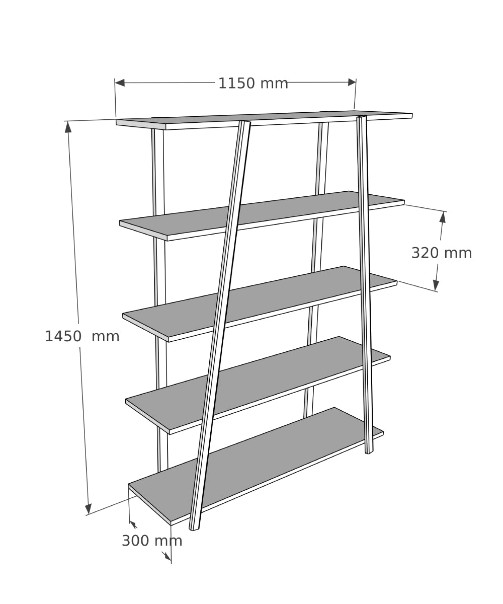 5 Tier Solid Pine Wood Handmade Bookshelf Perry
